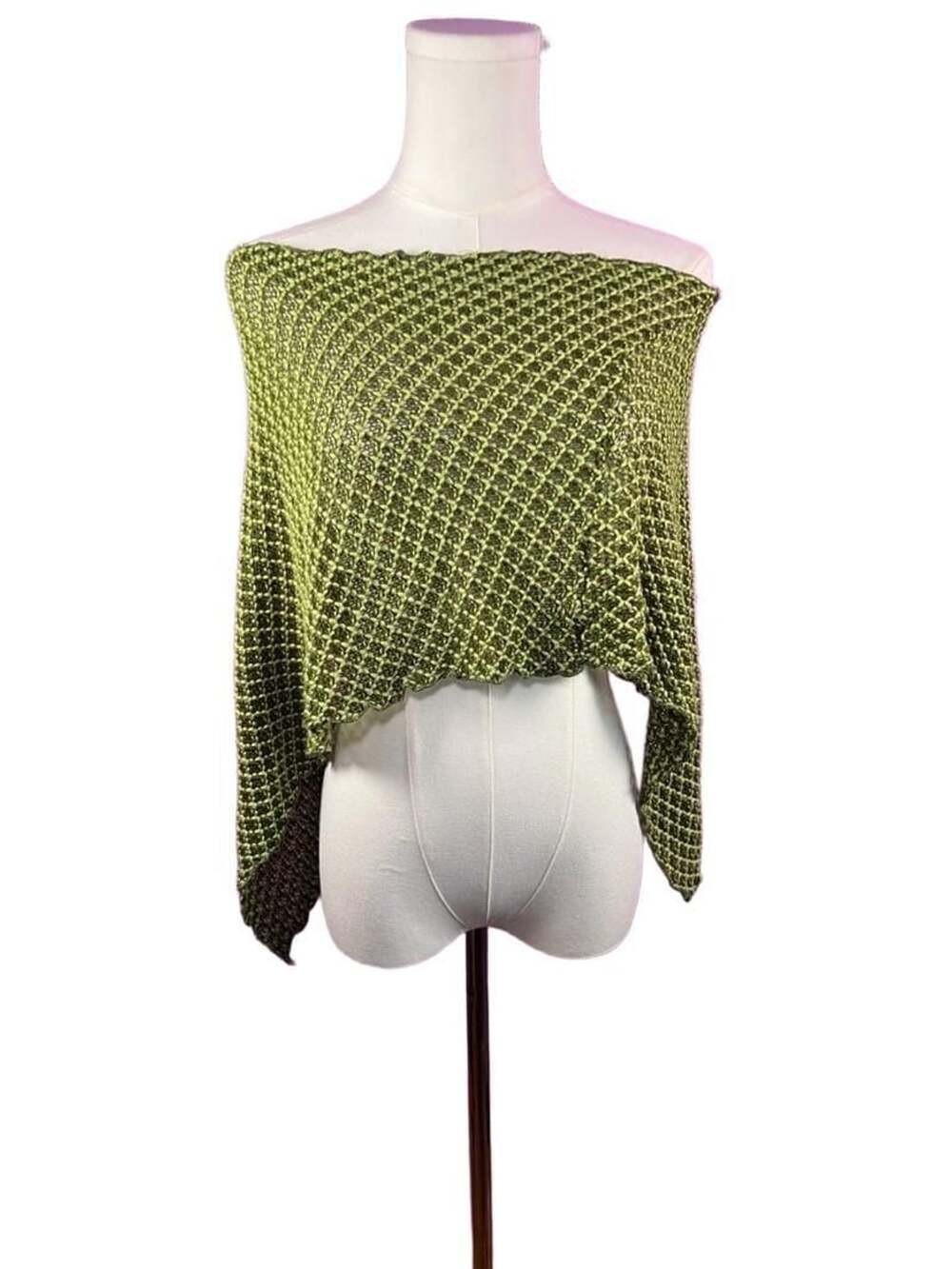 Suzie In The City Asymmetric Open Knit Poncho O/S Olive Green Boho Fairycore Y2K